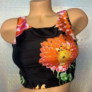 Sequin hearts tank top crop floral zip up mock neck blouse top shiny metallic